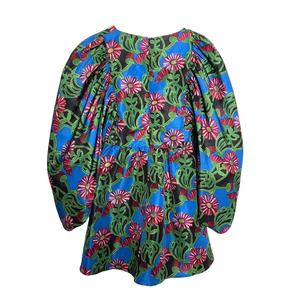 La DoubleJ Scoop Neck Balloon Sleeve Floral Tropical Mini Dress Resort Travel XS - Picture 2 of 11